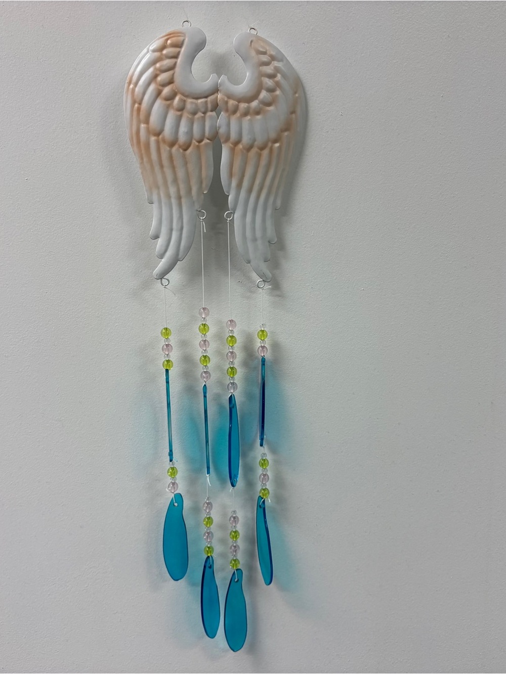 Angel Wings Wind Chime Metal Glass New Memorial Religious Wall Hanging